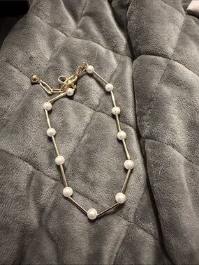 Gold and White Bead Station Bracelet - Elegant Women's Jewelry